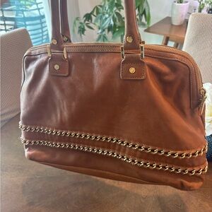 Tory Burch Tan Leather Shoulder Bag with Gold Chain Detail